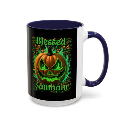 Blessed Samhain Green Jack Black Accent Mug by CreepyCrafts.boo