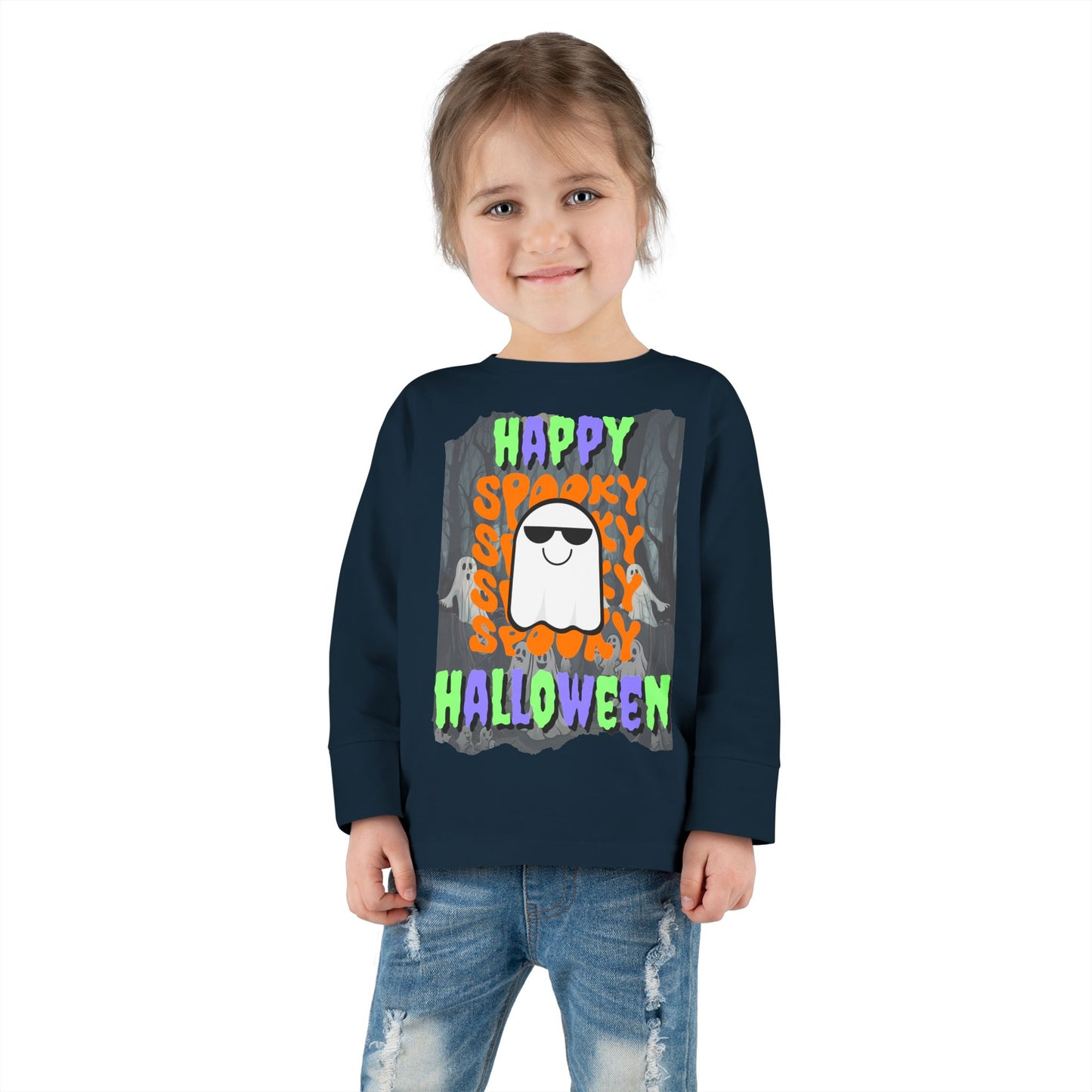 Spooky Happy Halloween Ghost Mixed font Toddler Long Sleeve Tee by CreepyCrafts.boo