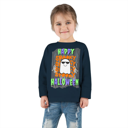 Spooky Happy Halloween Ghost Mixed font Toddler Long Sleeve Tee by CreepyCrafts.boo