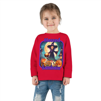 Blessed Samhain Little Witch PRfont Toddler Long Sleeve Tee by cypherpunkgear