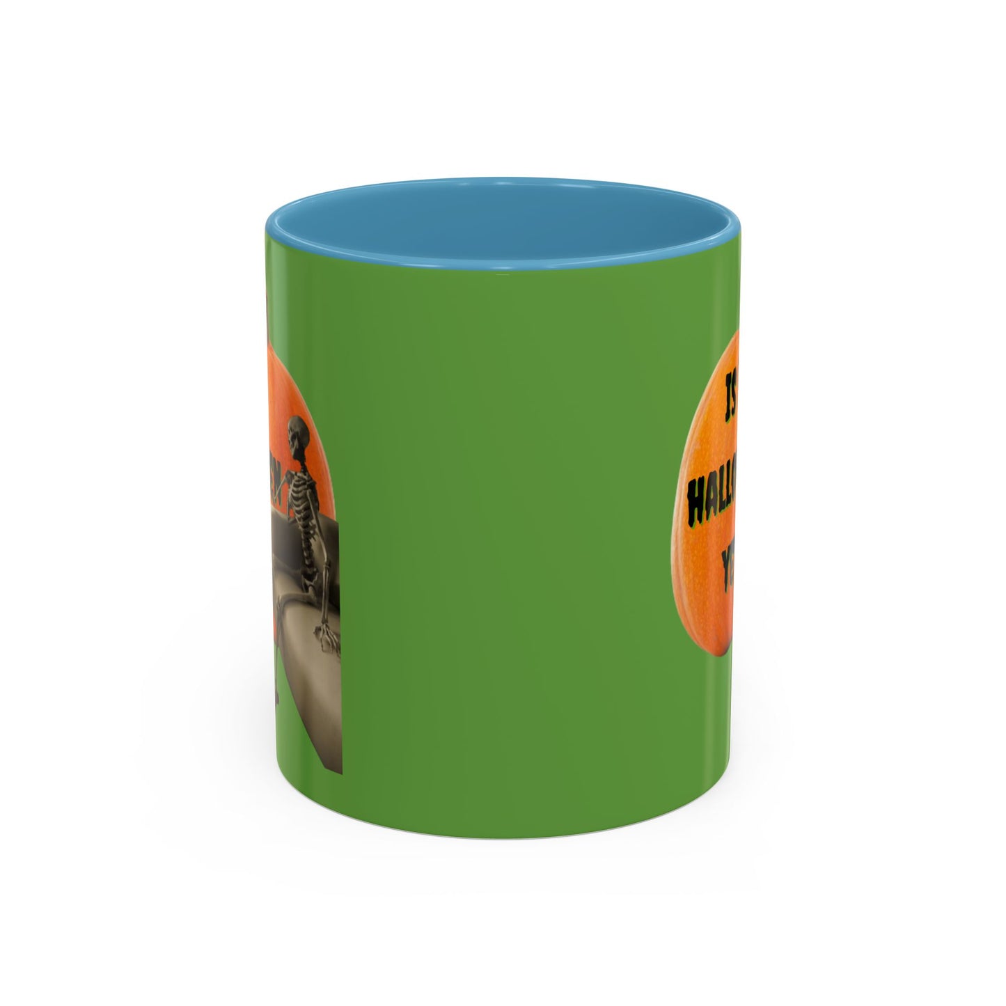 Is it Halloween yet? Skeleton's Giant Pumpkin Green Accent Mug by CreepyCrafts.boo
