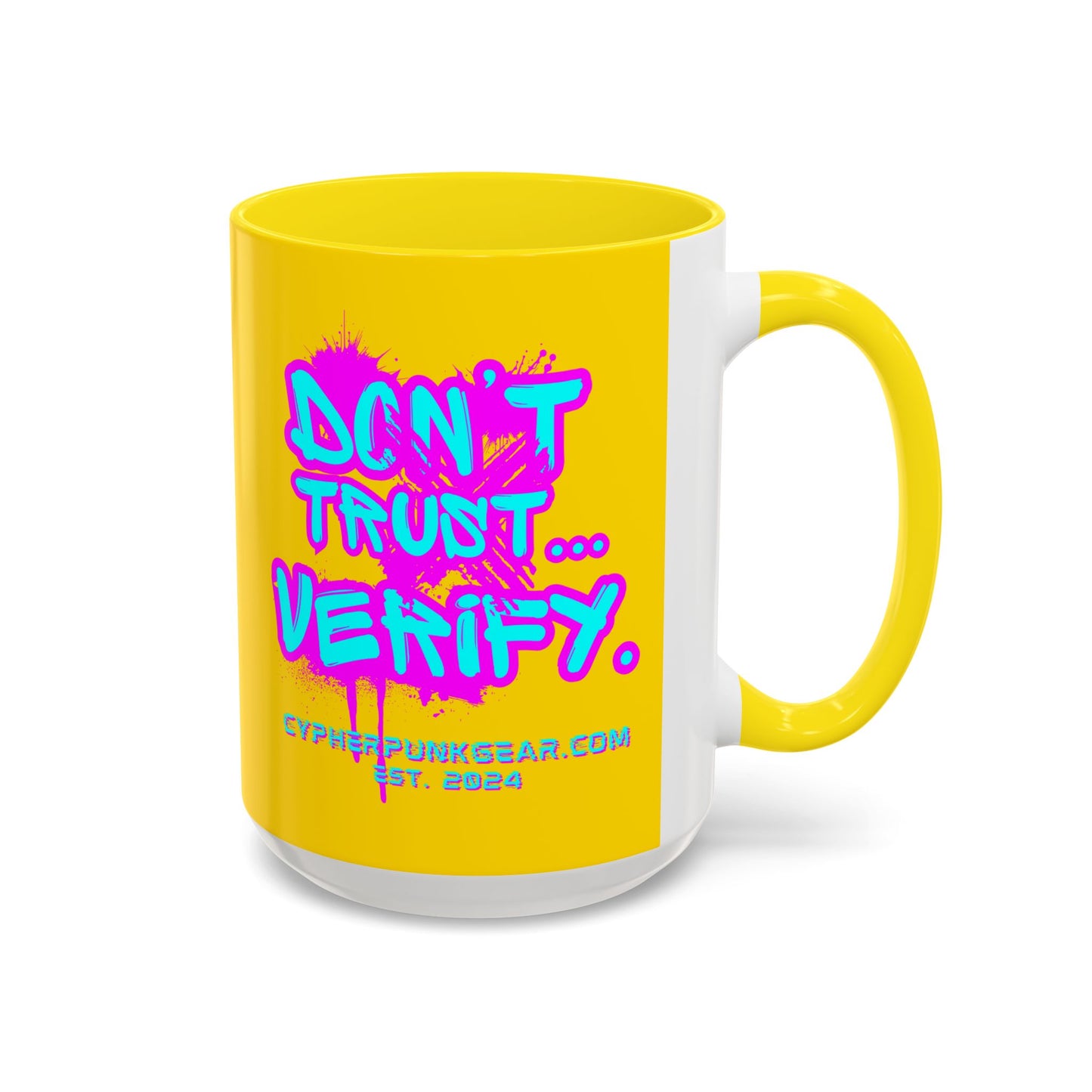 Don't Trust...Verify. Yellow Accent Mug by cypherpunkgear.com