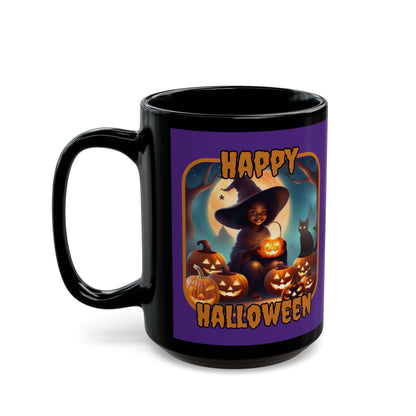 Happy Halloween Cute Witch Orange font Purple Mug by CreepyCrafts.boo