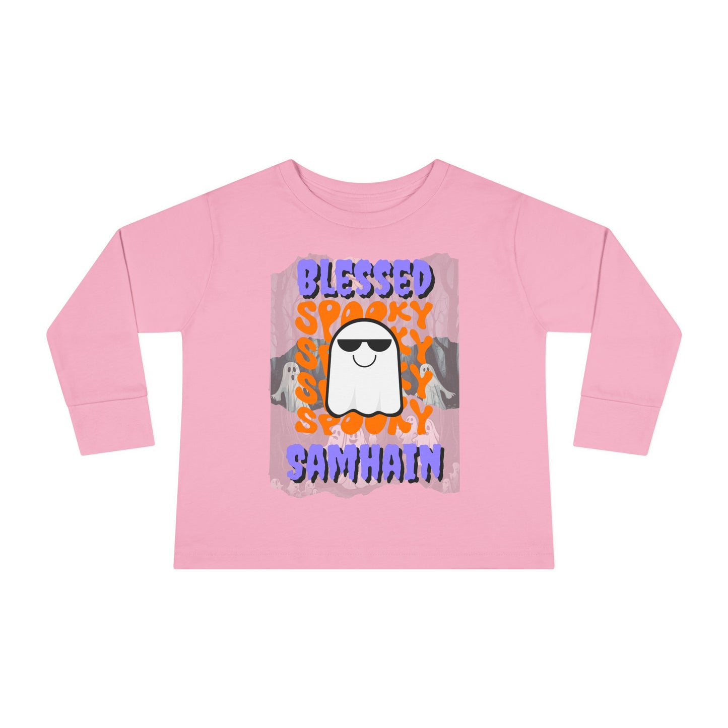 Spooky Blessed Samhain Ghost PRfont Toddler Long Sleeve Tee by cypherpunkgear