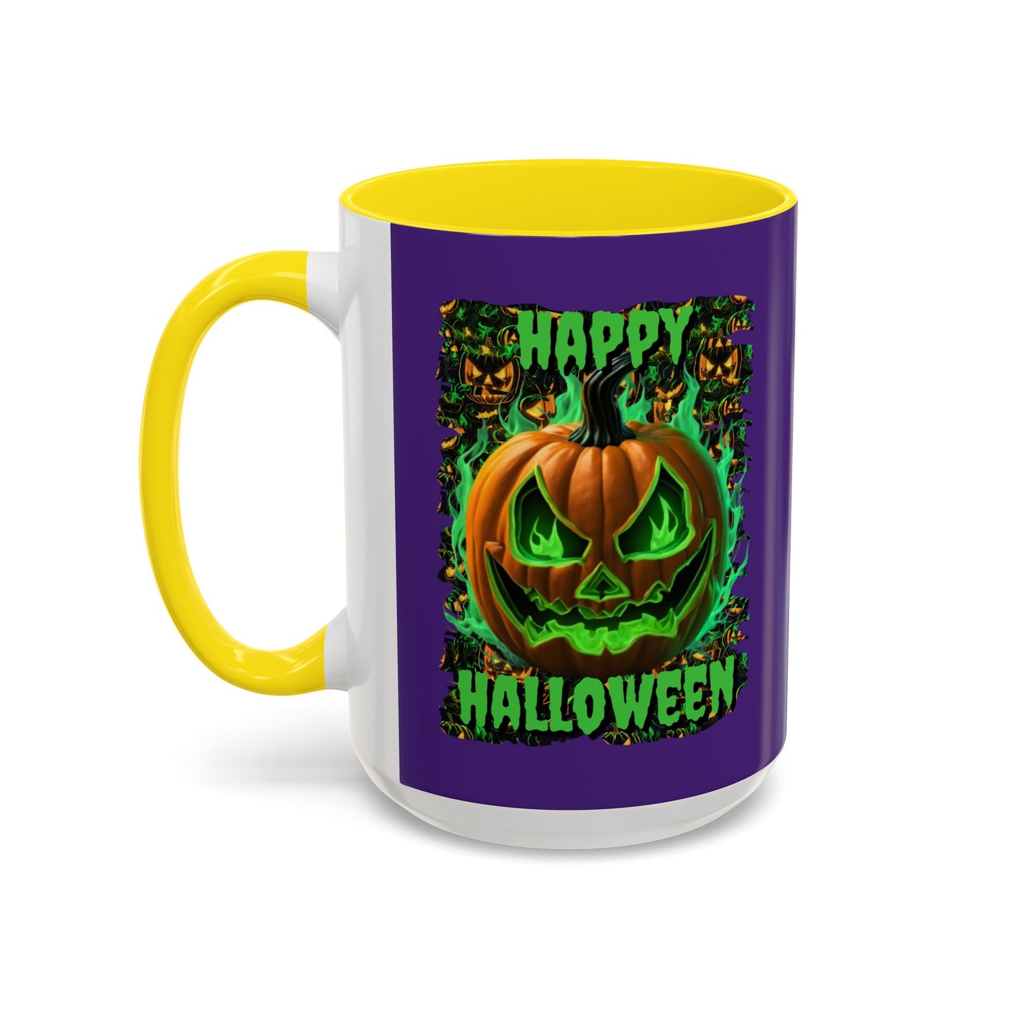 Happy Halloween Green Jack Purple Accent Mug by CreepyCrafts.boo