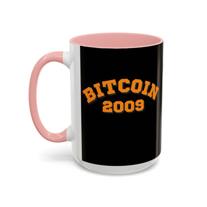 Bitcoin 2009 Black Accent Mug by cypherpunkgear.com