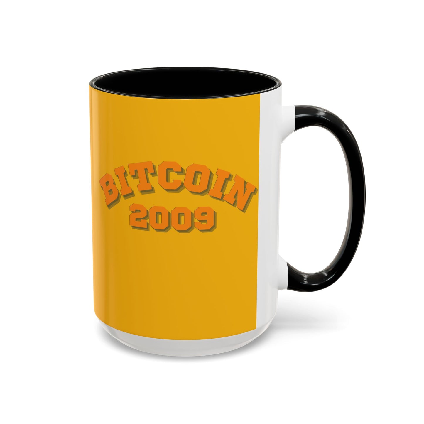 Bitcoin 2009 Yellow Accent Mug by cypherpunkgear.com