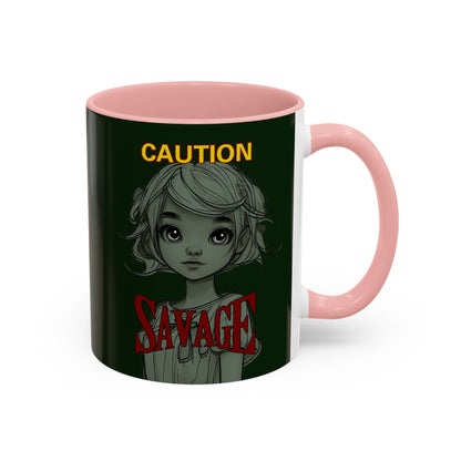 Caution, Savage Dark Green Accent Mug by cypherpunkgear.com