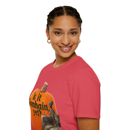 Is It Samhain Yet? Skeleton's Giant Pumpkin Light colors Unisex T-Shirt by CreepyCrafts.boo