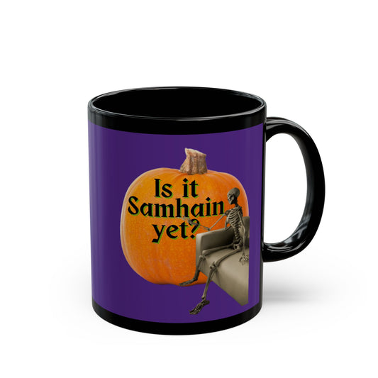 Is It Samhain Yet? Skeleton's Giant Pumpkin Purple Mug by CreepyCrafts.boo
