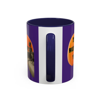 Is it Halloween yet? Skeleton's Giant Pumpkin Purple Accent Mug by CreepyCrafts.boo