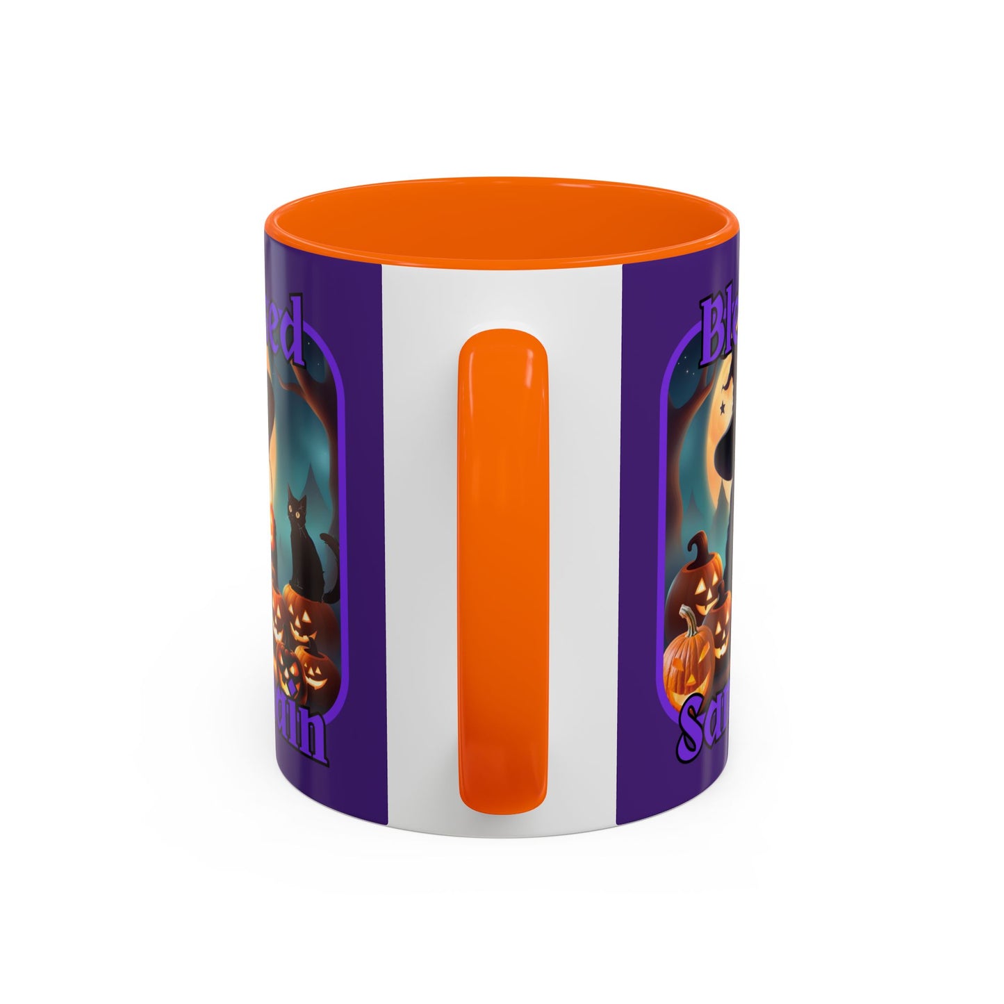 Blessed Samhain Cute Witch Purple font Purple Accent Mug by CreepyCrafts.boo