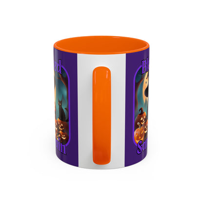 Blessed Samhain Cute Witch Purple font Purple Accent Mug by CreepyCrafts.boo