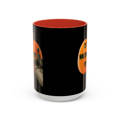 Is it Halloween yet? Skeleton's Giant Pumpkin Black Accent Mug by CreepyCrafts.boo