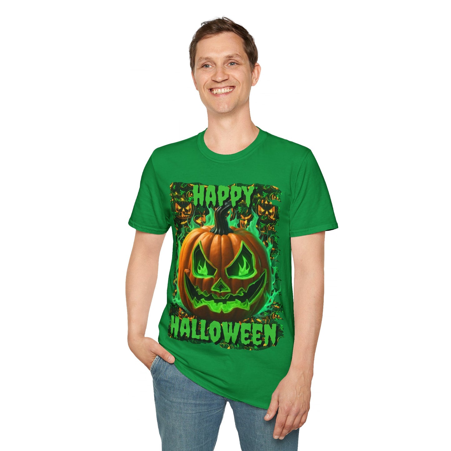 Happy Halloween Green Jack Unisex T-Shirt by cypherpunkgear