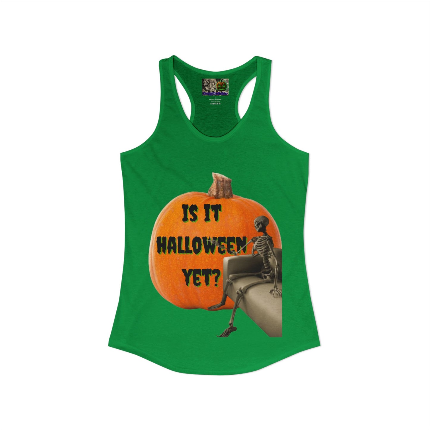 Is it Halloween yet? Skeleton's Giant Pumpkin Women's Racerback Tank Top by CreepyCrafts.boo