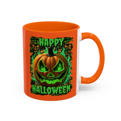 Happy Halloween Green Jack Orange Accent Mug by CreepyCrafts.boo