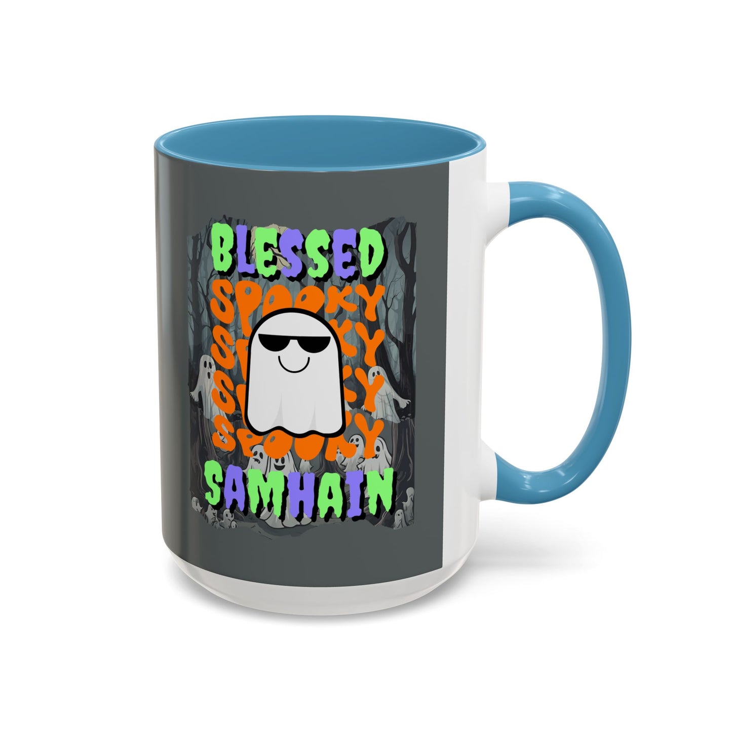 Spooky Blessed Samhain Ghost Mixed font Accent Mug by CreepyCrafts.boo