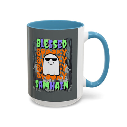 Spooky Blessed Samhain Ghost Mixed font Accent Mug by CreepyCrafts.boo