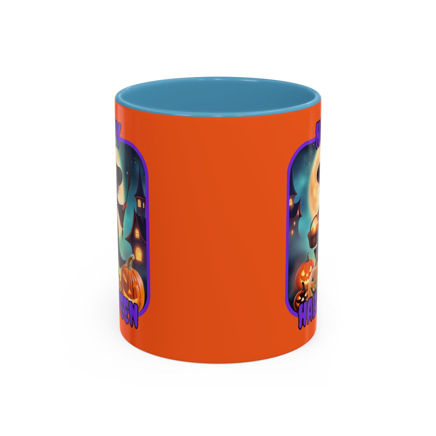 Happy Halloween Little Witch Purple font Orange Accent Mug by CreepyCrafts.boo
