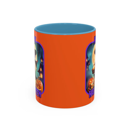 Happy Halloween Little Witch Purple font Orange Accent Mug by CreepyCrafts.boo