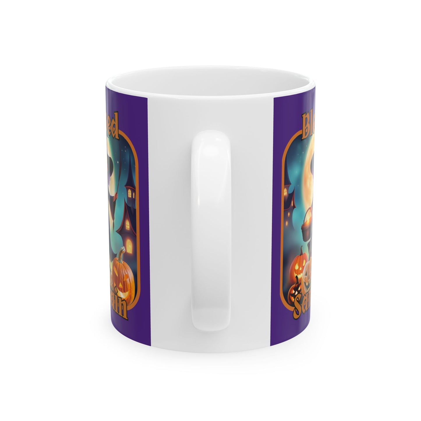 Blessed Samhain Little Witch ORfont Purple Mug by cypherpunkgear