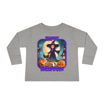 Happy Halloween Little Witch Purple font Toddler Long Sleeve Tee by CreepyCrafts.boo