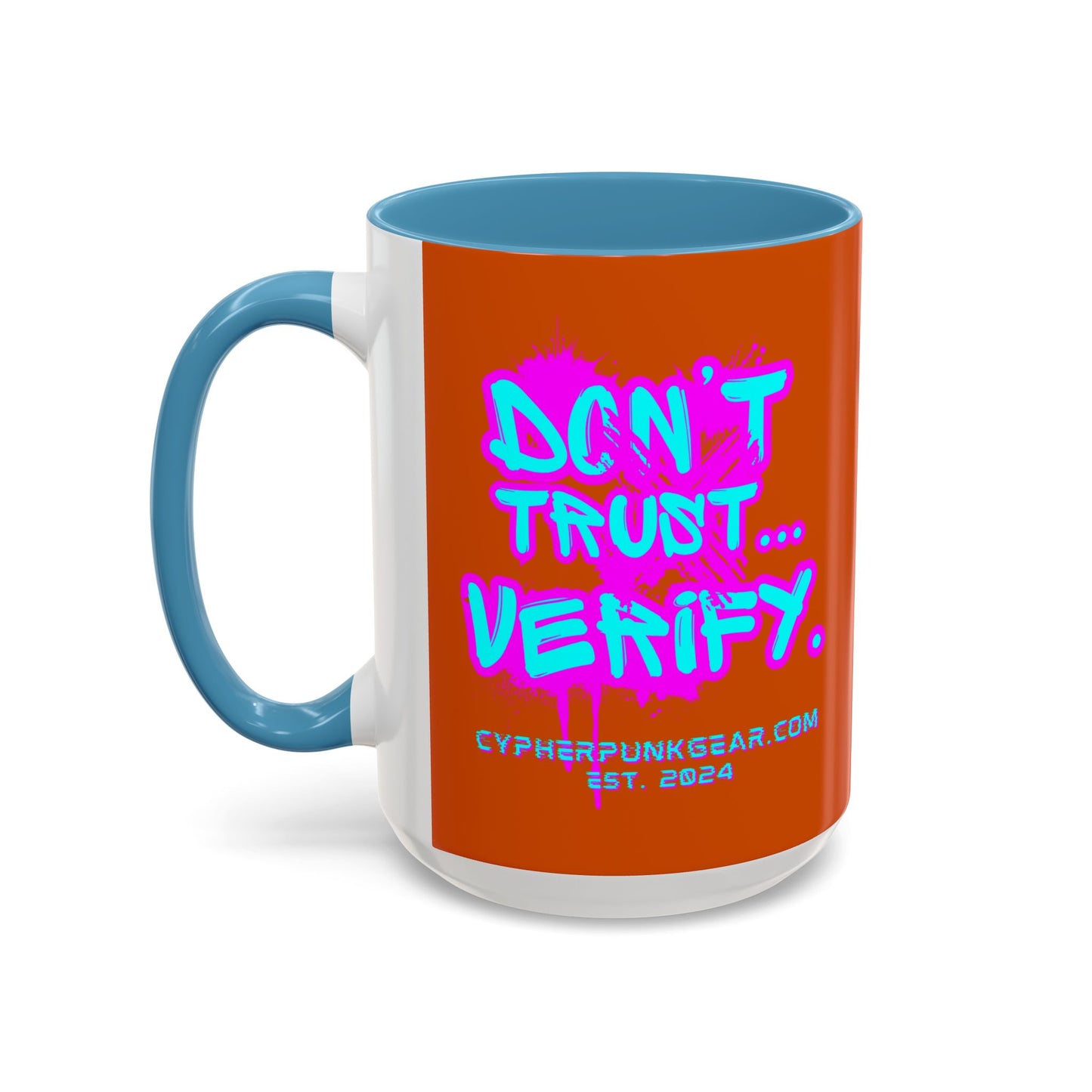 Don't Trust...Verify. Orange Accent Mug by cypherpunkgear.com