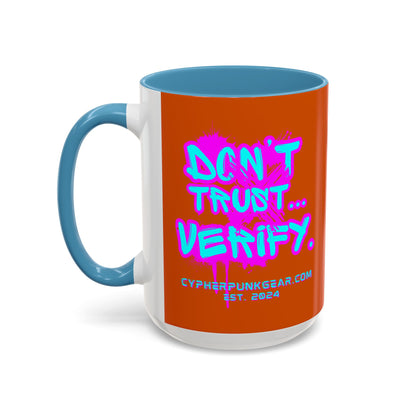 Don't Trust...Verify. Orange Accent Mug by cypherpunkgear.com