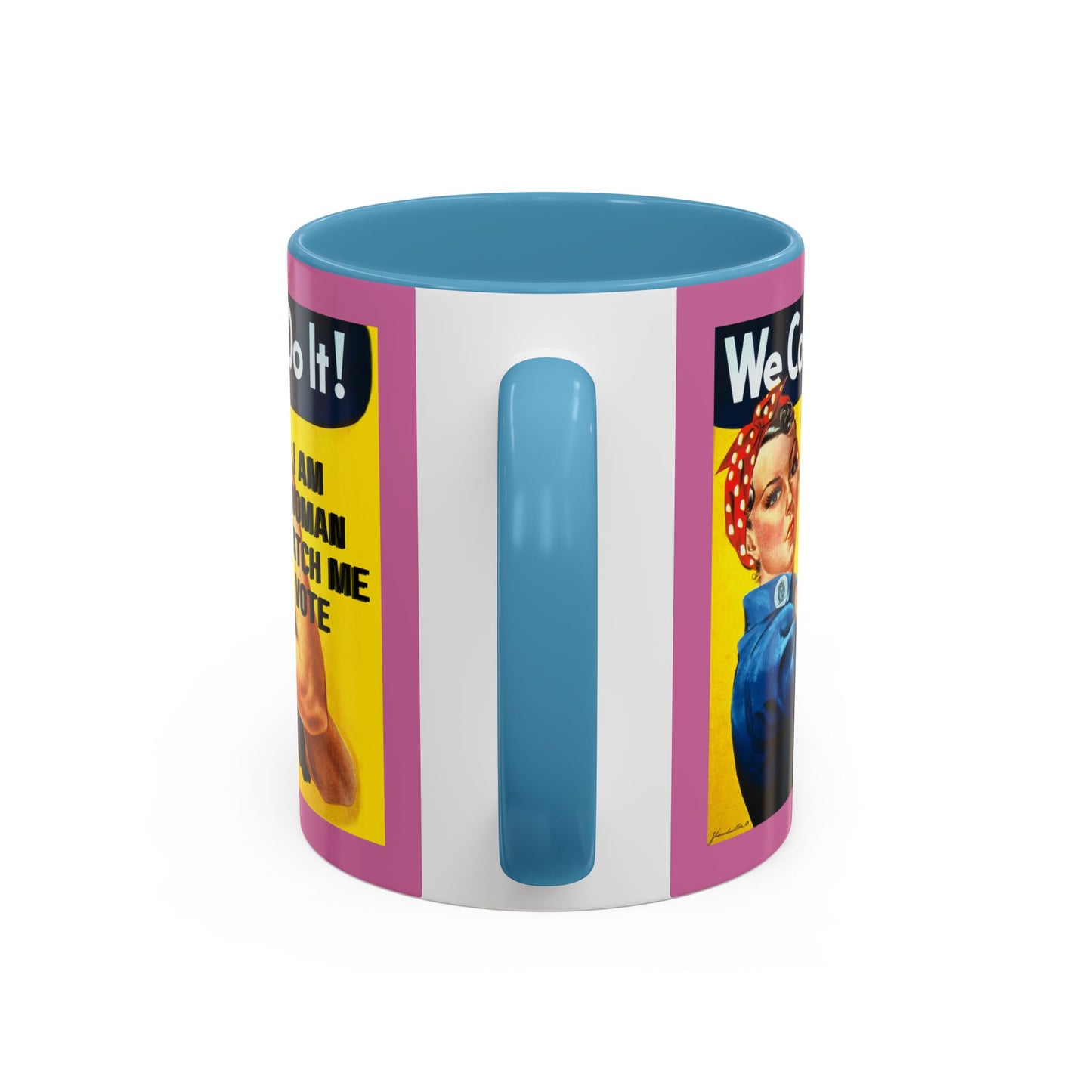 I Am Woman Watch Me Vote Rosie Pink Accent Mug by cypherpunkgear.com