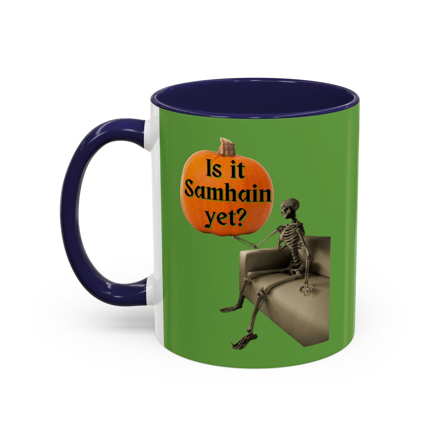 Is it Samhain yet? Skeleton's Pumpkin Green Accent Mug by CreepyCrafts.boo