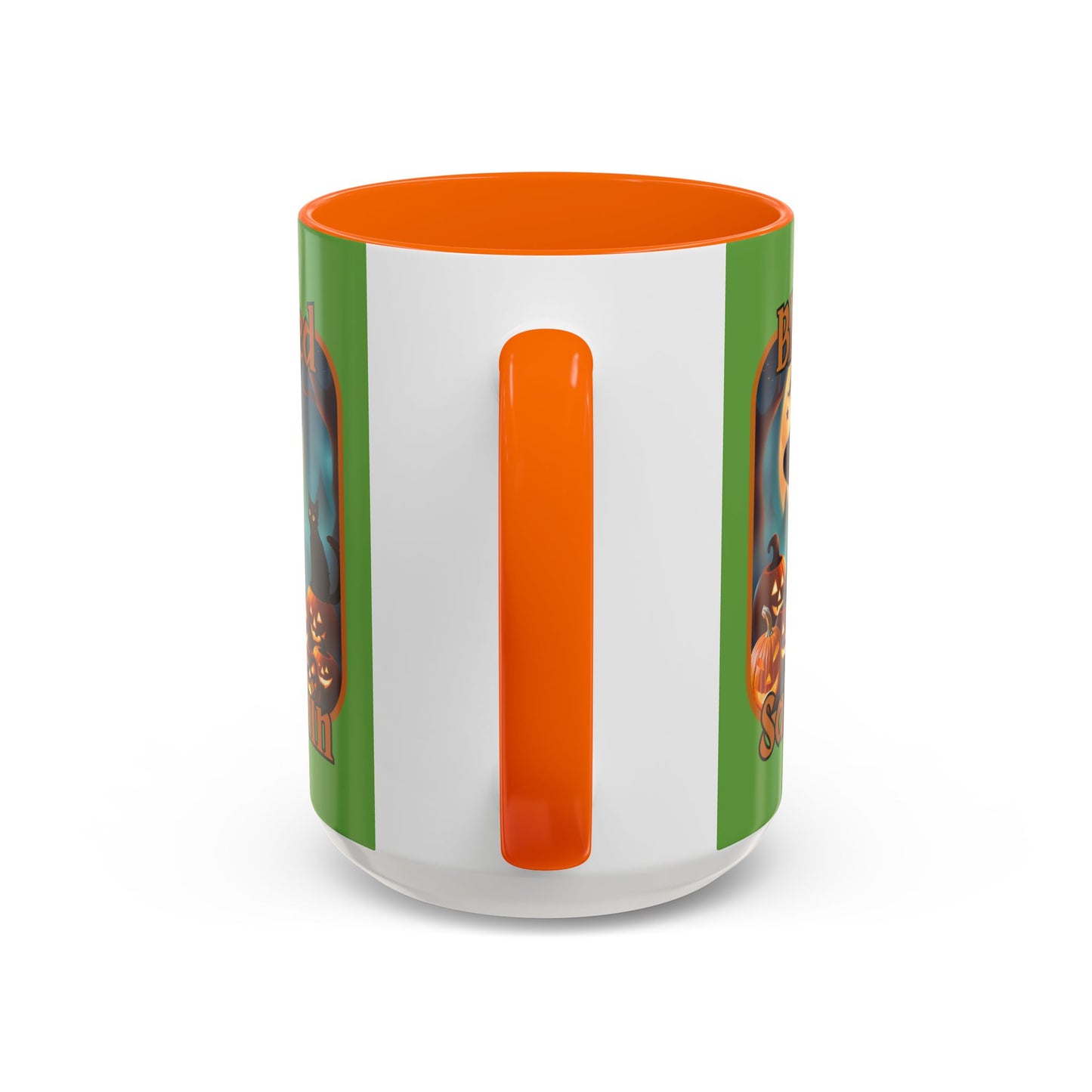 Blessed Samhain Cute Witch Orange font Green Accent Mug by CreepyCrafts.boo