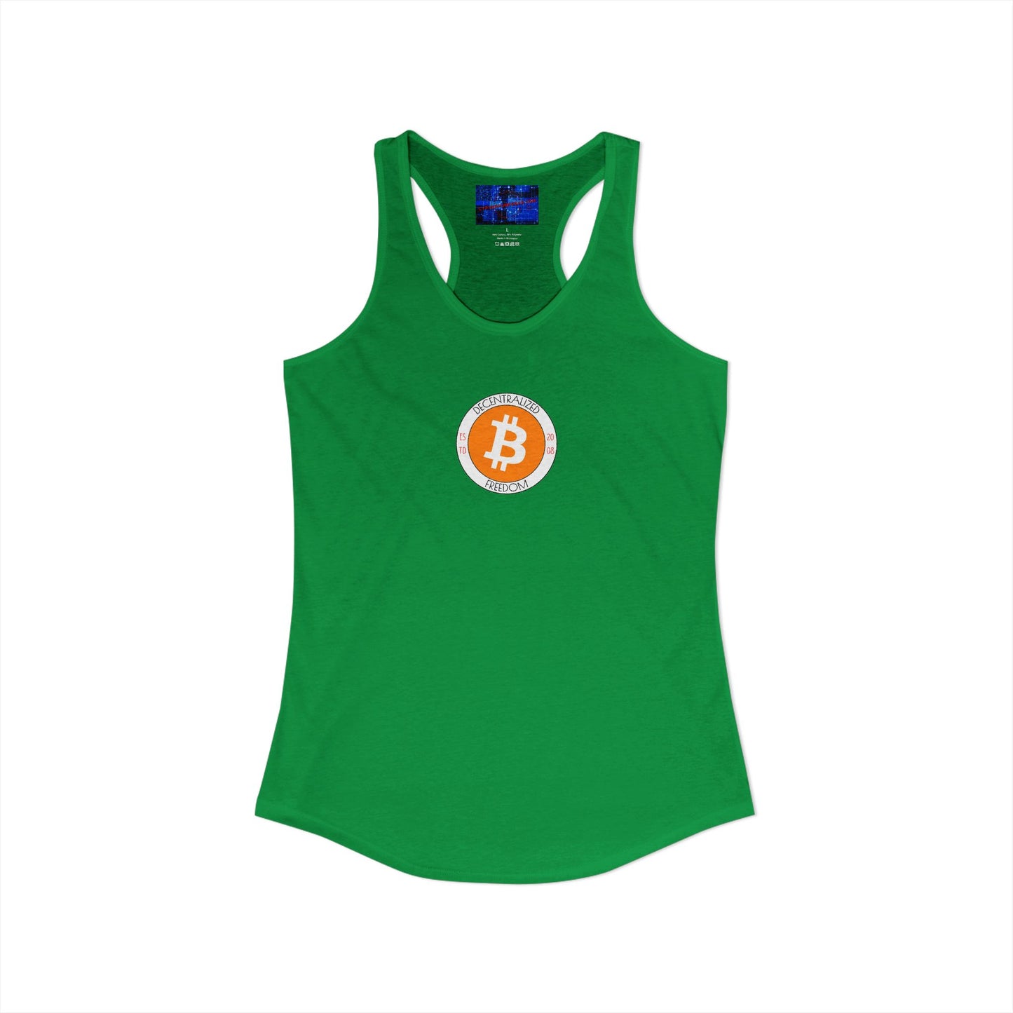 2-sided, Bitcoin (BTC) Decentralized Freedom Women's Racerback Tank Top by cypherpunkgear.com