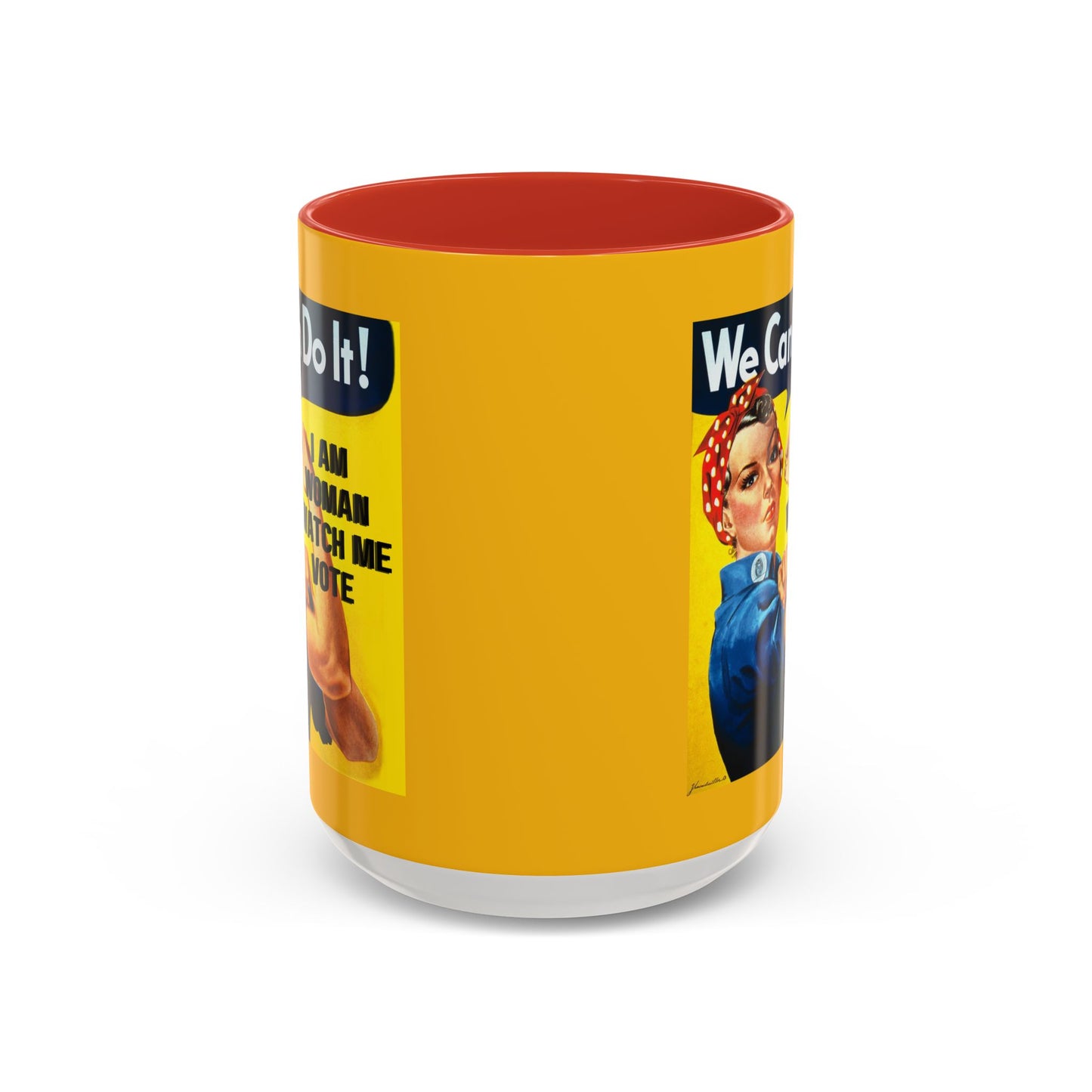 I Am Woman Watch Me Vote Rosie Yellow Accent Mug by cypherpunkgear.com