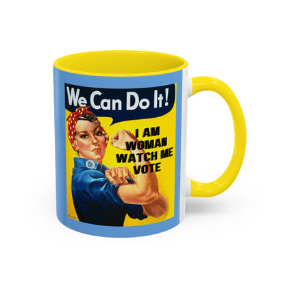 I Am Woman Watch Me Vote Rosie Light Blue Accent Mug by cypherpunkgear.com