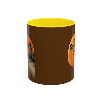 Is It Samhain Yet? Skeleton's Giant Pumpkin Brown Accent Mug by CreepyCrafts.boo