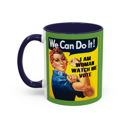 I Am Woman Watch Me Vote Rosie Green Accent Mug by cypherpunkgear.com