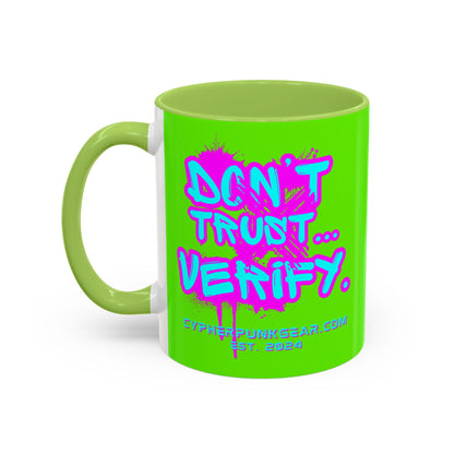 Don't Trust...Verify. Green Accent Mug by cypherpunkgear.com