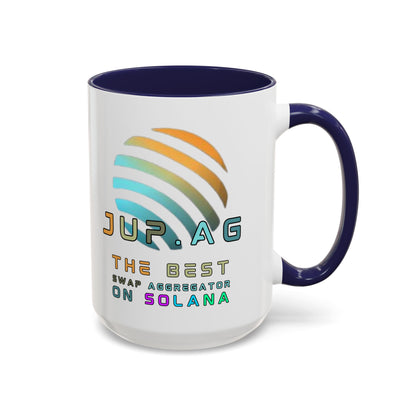 Jupiter (JUP) the best aggregator on Solana White Accent Mug by cypherpunkgear.com