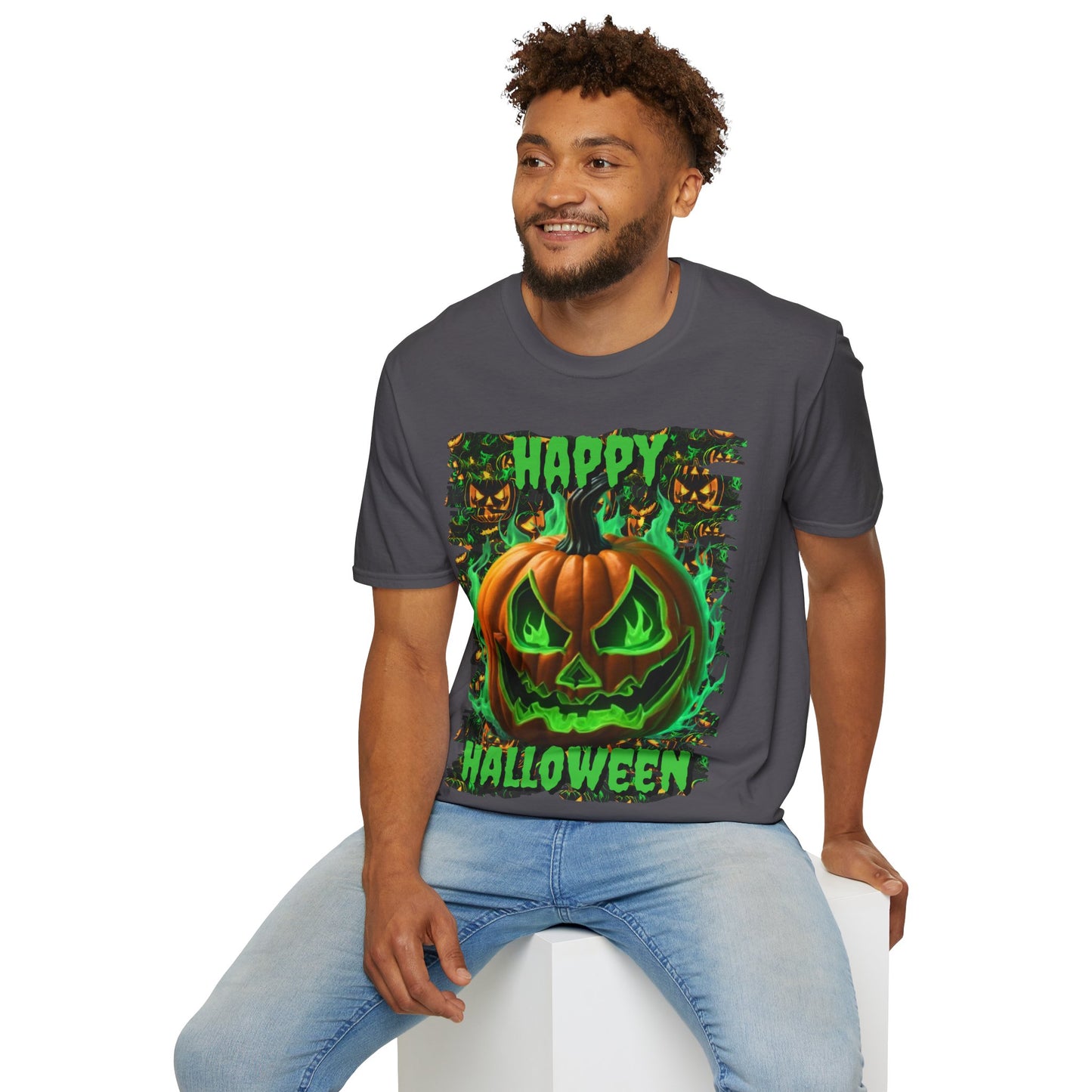 Happy Halloween Green Jack Dark colors Unisex T-Shirt by CreepyCrafts.boo