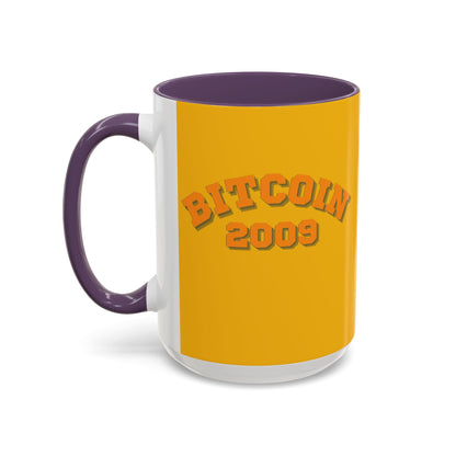 Bitcoin 2009 Yellow Accent Mug by cypherpunkgear.com