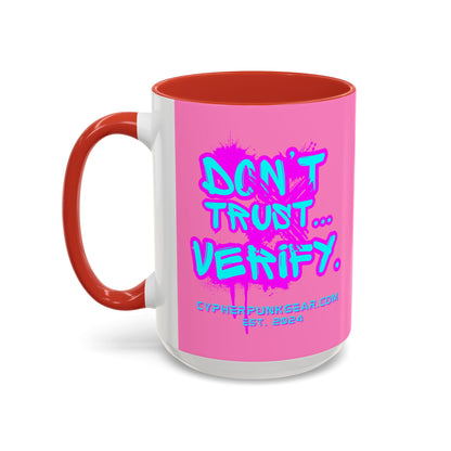 Don't Trust...Verify. Light Pink Accent Mug by cypherpunkgear.com