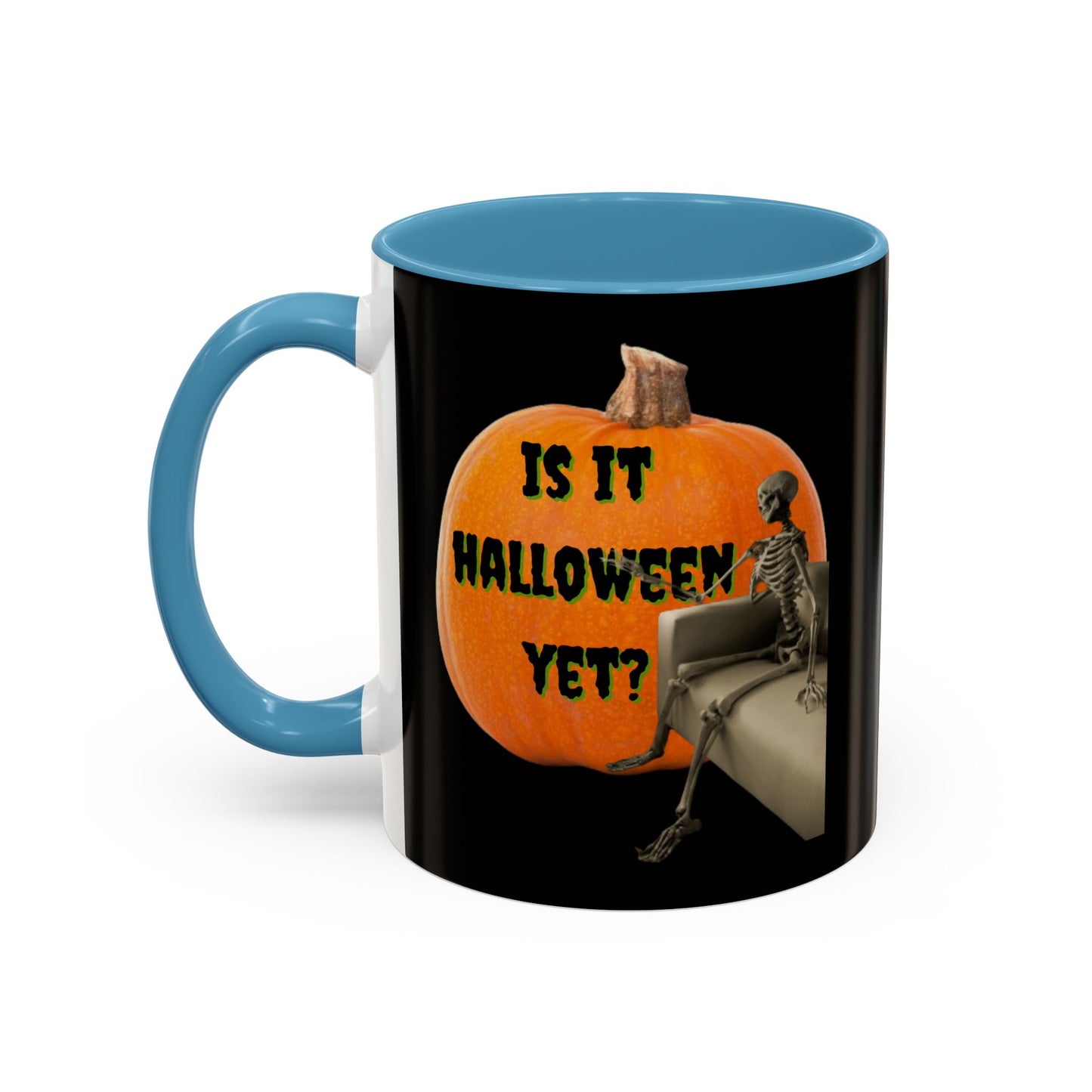 Is it Halloween yet? Skeleton's Giant Pumpkin Black Accent Mug by CreepyCrafts.boo