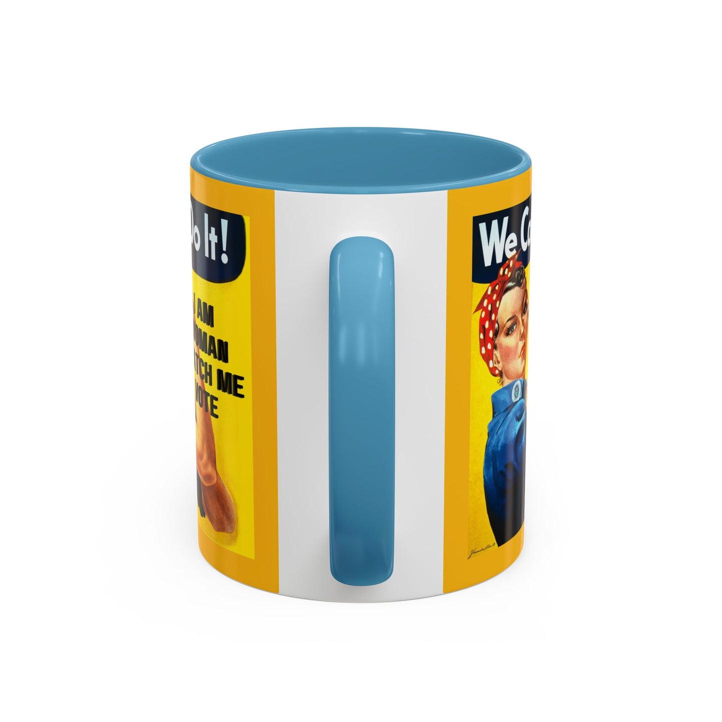 I Am Woman Watch Me Vote Rosie Yellow Accent Mug by cypherpunkgear.com