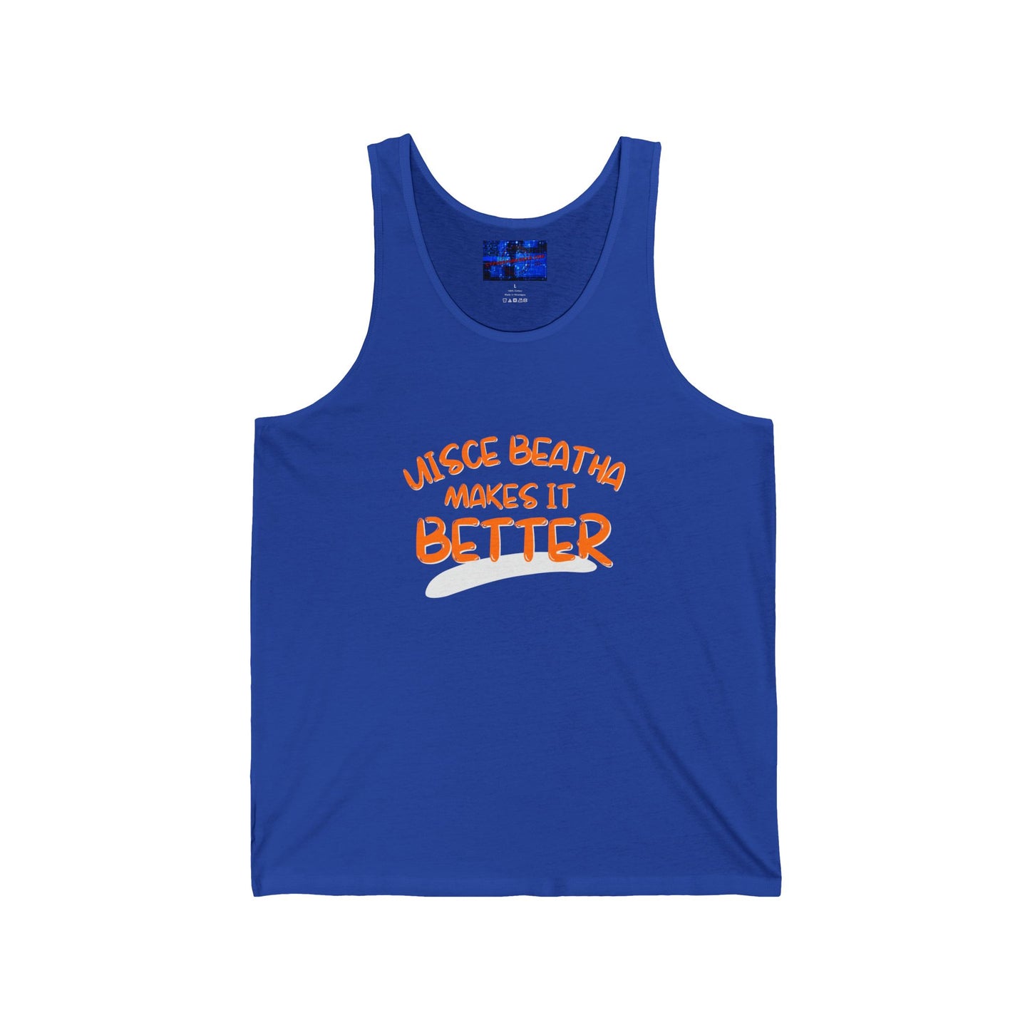 Uisce Beatha makes it better Orange font Unisex Jersey Tank Top by cypherpunkgear.com