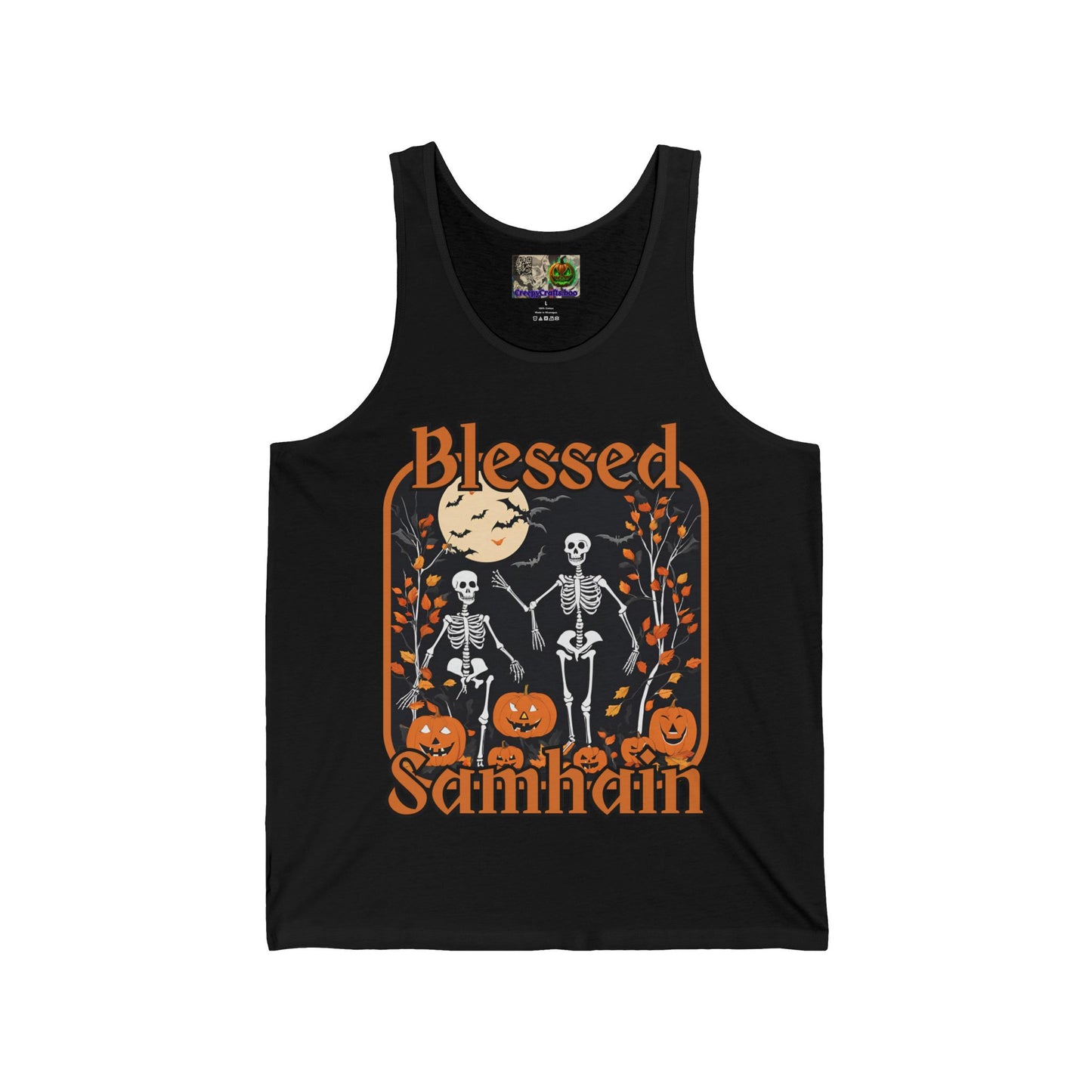 Spooktacular Skeletons of Samhain Unisex Jersey Tank Top by CreepyCrafts.boo