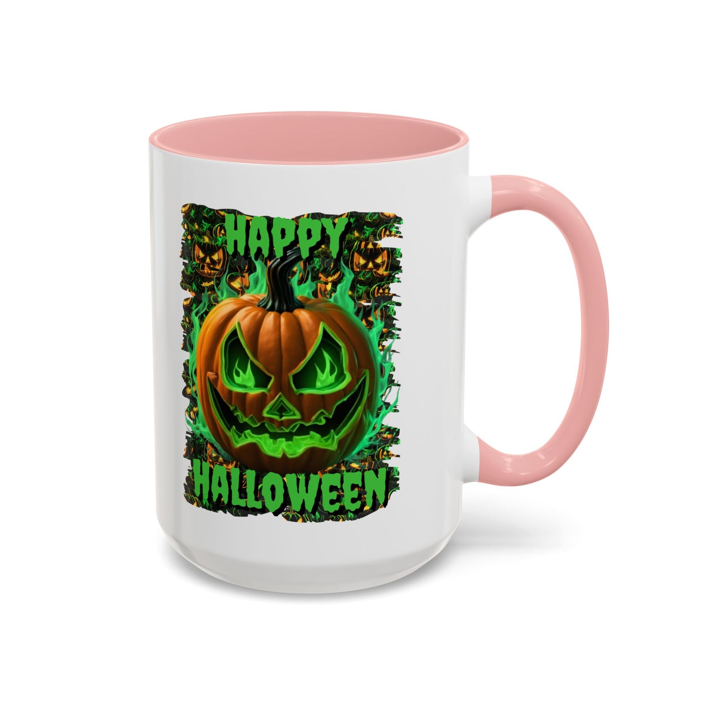 Happy Halloween Green Jack White Accent Mug by CreepyCrafts.boo