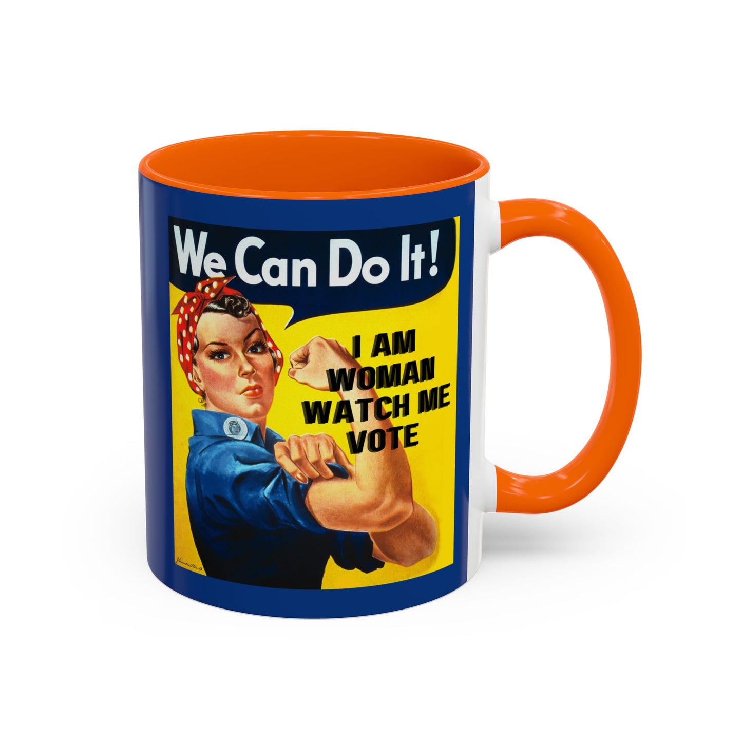 I Am Woman Watch Me Vote Rosie Dark Blue Accent Mug by cypherpunkgear.com