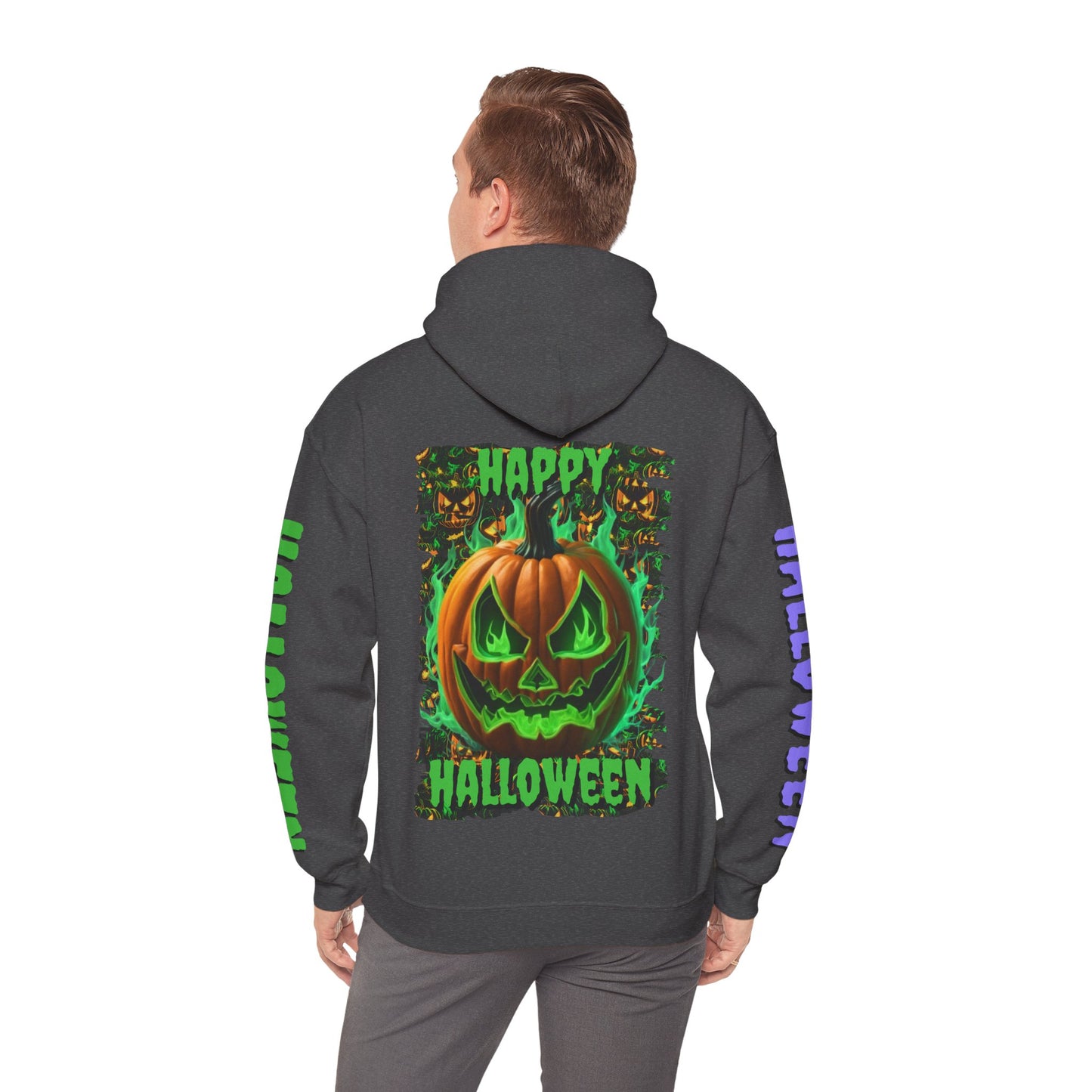 Happy Halloween Green Jack Hoodie Unisex Hooded Sweatshirt by CreepyCrafts.boo
