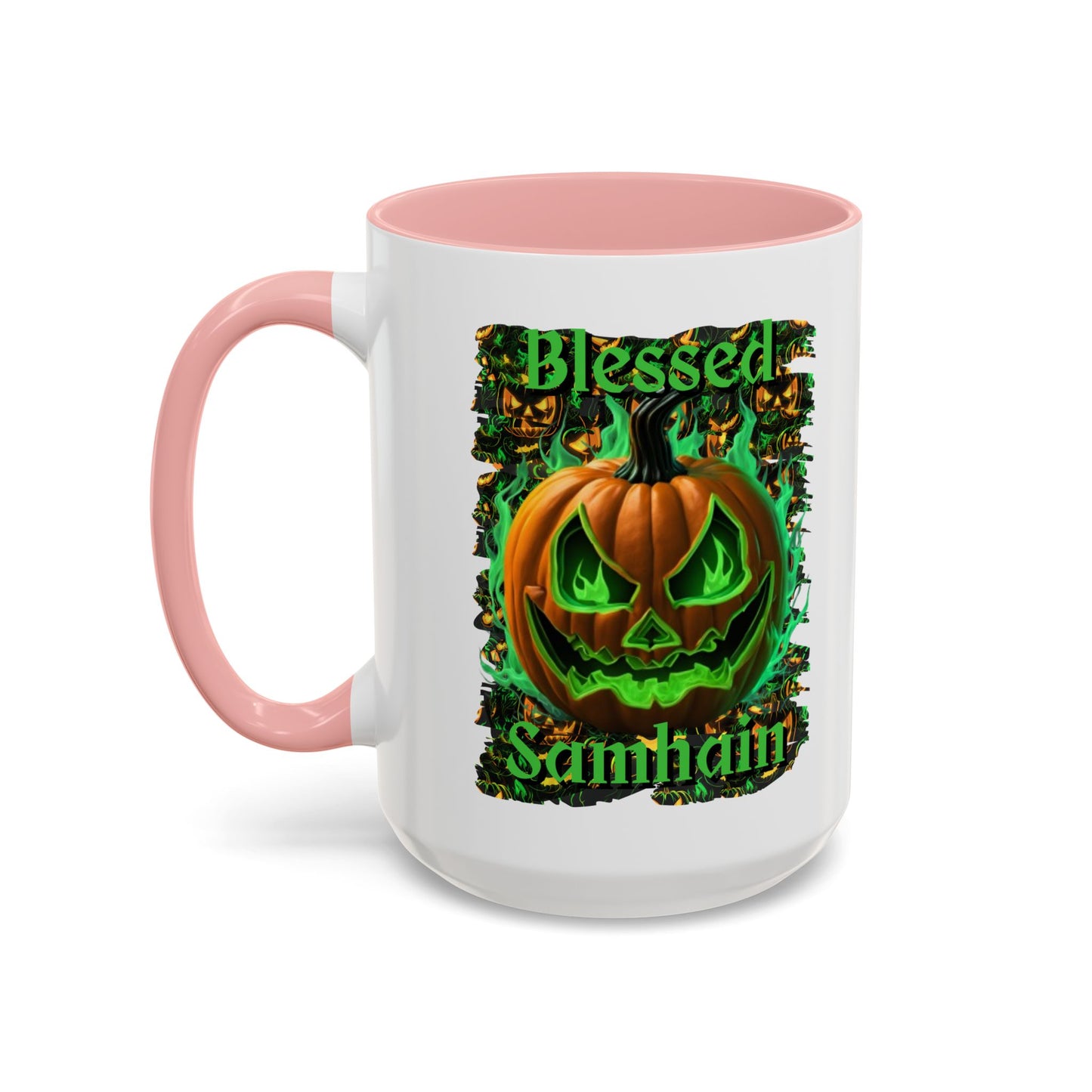 Blessed Samhain Green Jack White Accent Mug by CreepyCrafts.boo